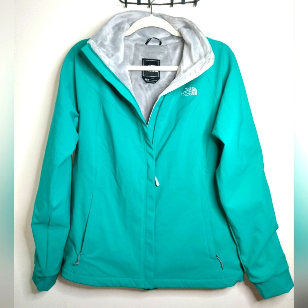 The North Face (Size L) Algae Blue Fleece Lined Full Zip Ruby Raschel LS Jacket